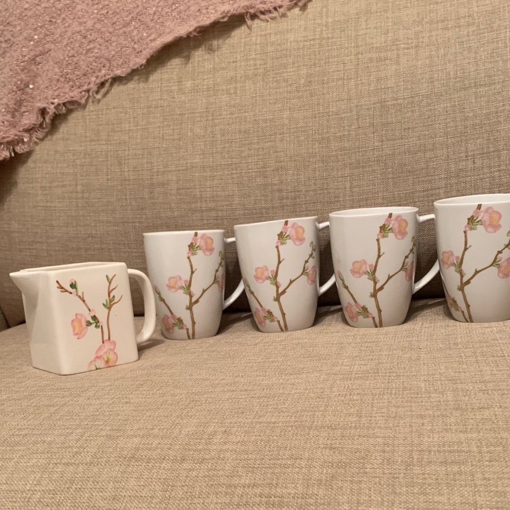 Corelle Cherry Blossom Coffee Mug Set and Creamer